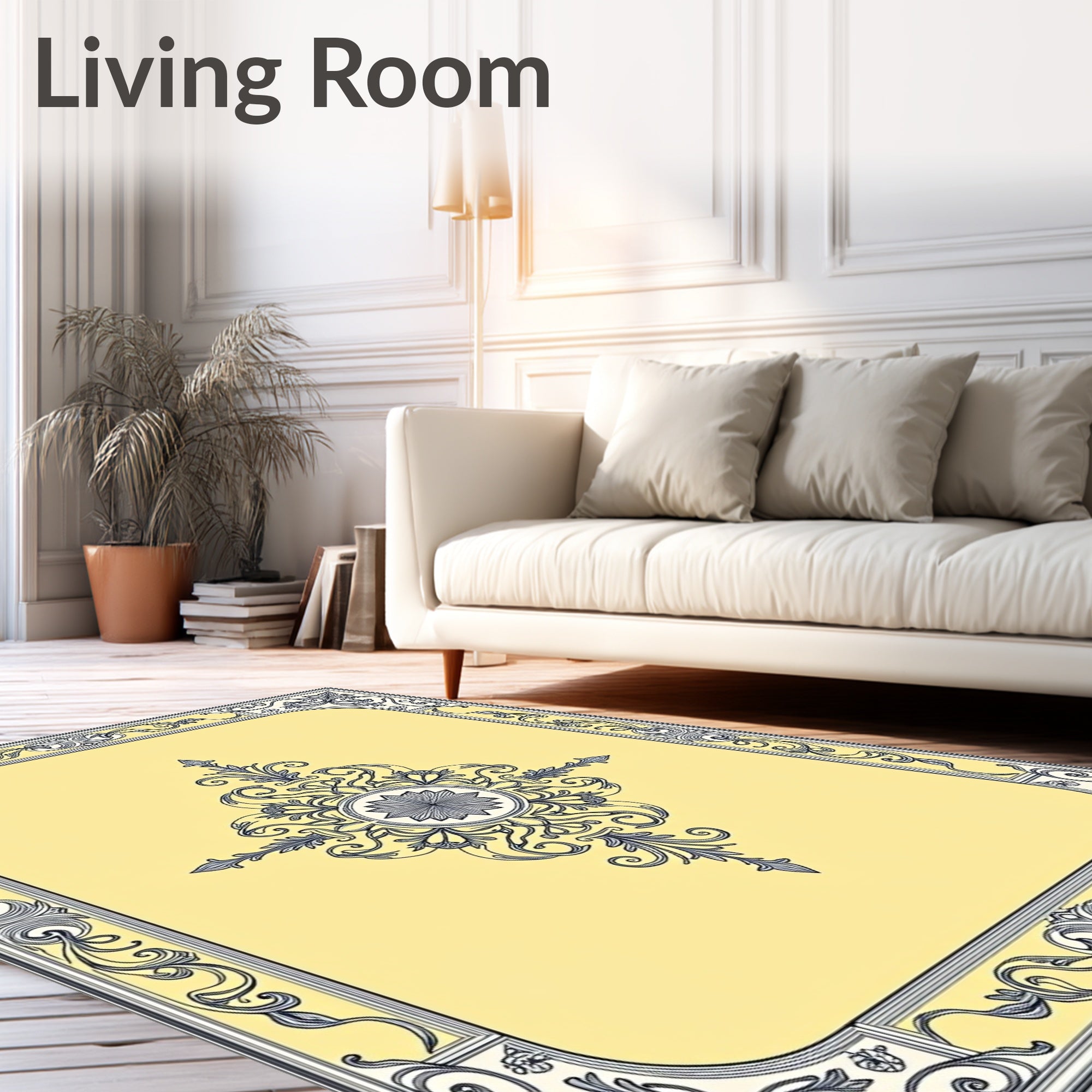 Golden Yellow Ornate Filigree Scroll Rug