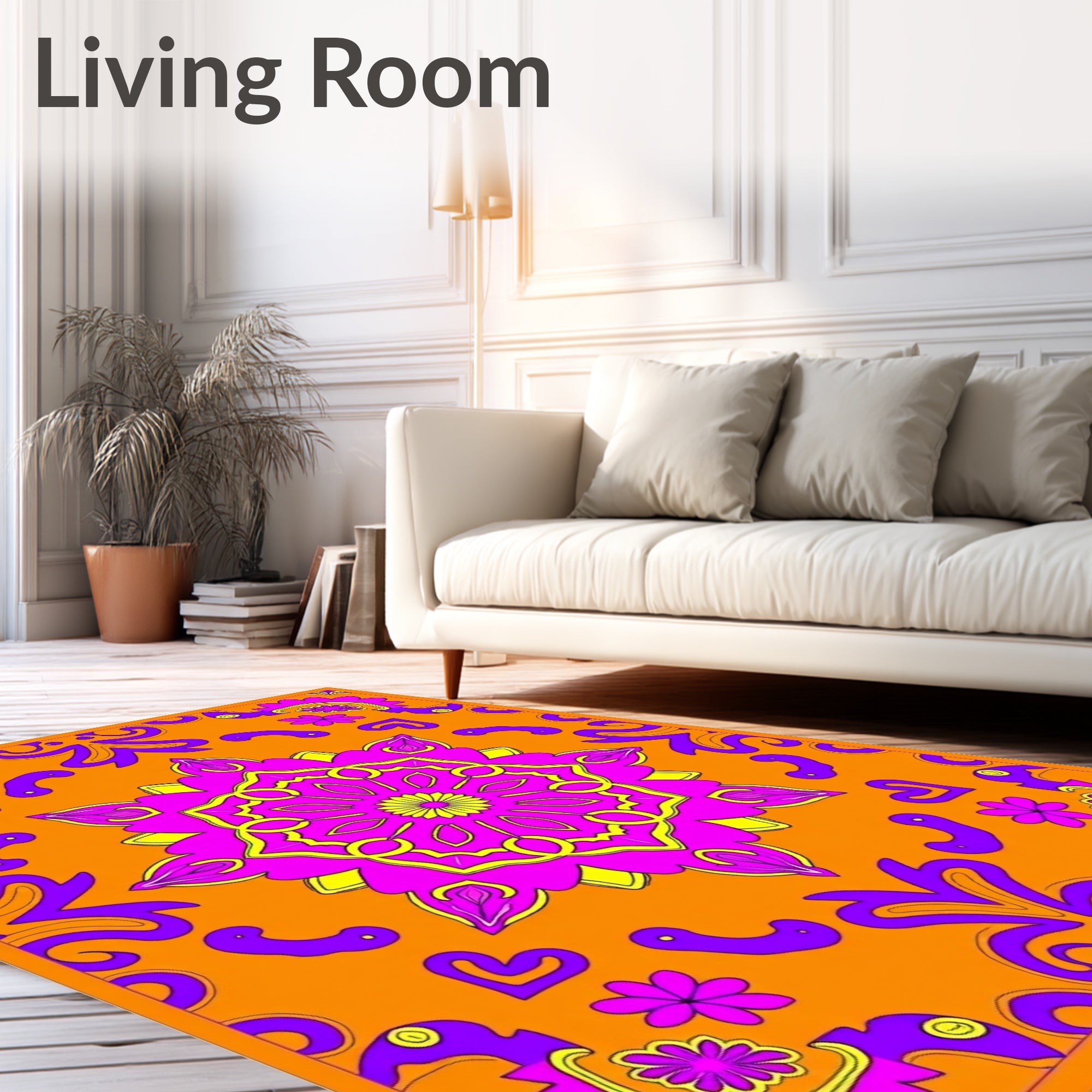 Vibrant Magenta Floral Mandala Rug