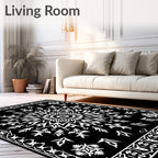 Black White Radial Starburst Border Rug