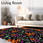 Whimsical Orange Skull Skeleton Trio Rug