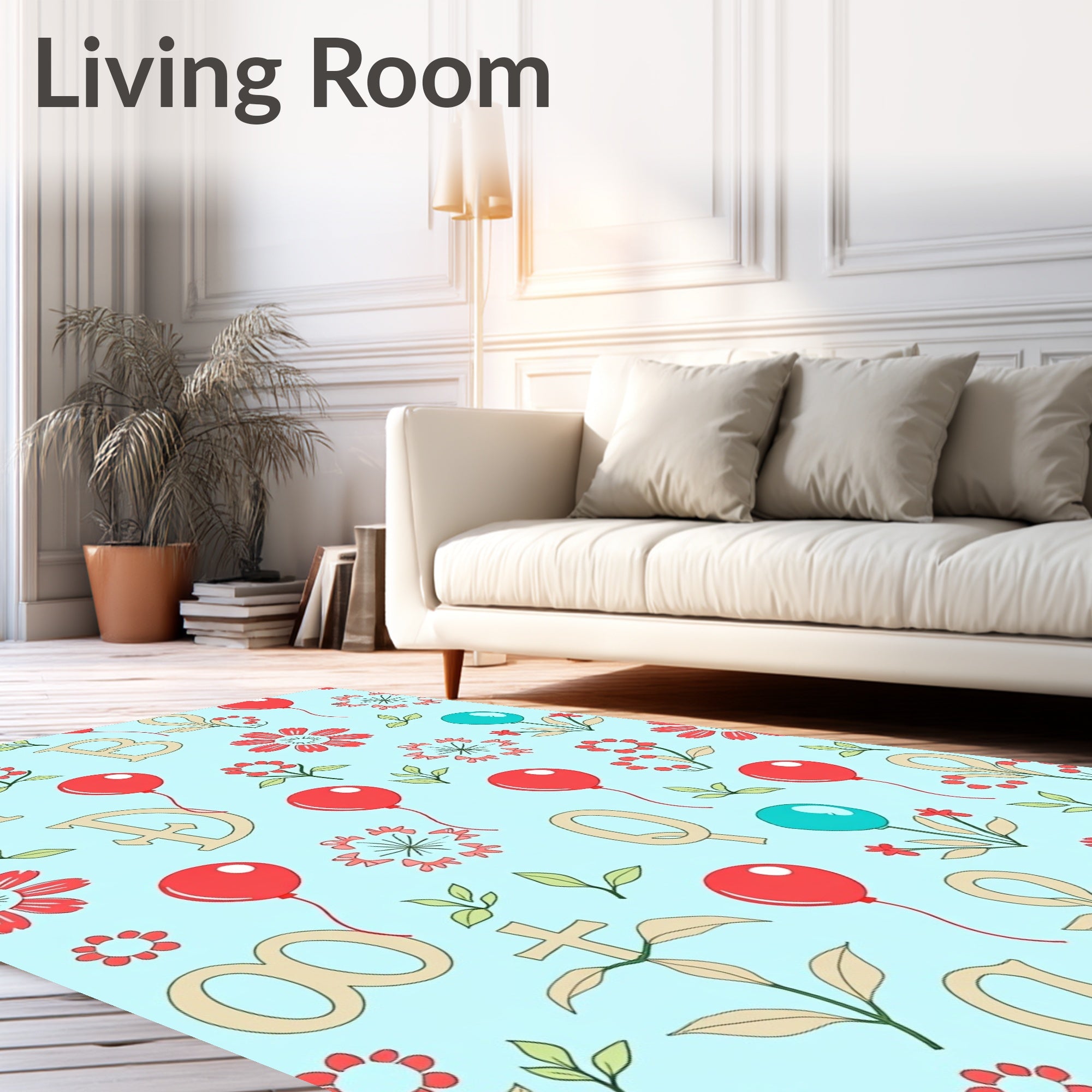 Red Balloons Floral Alphabet Whimsical Rug