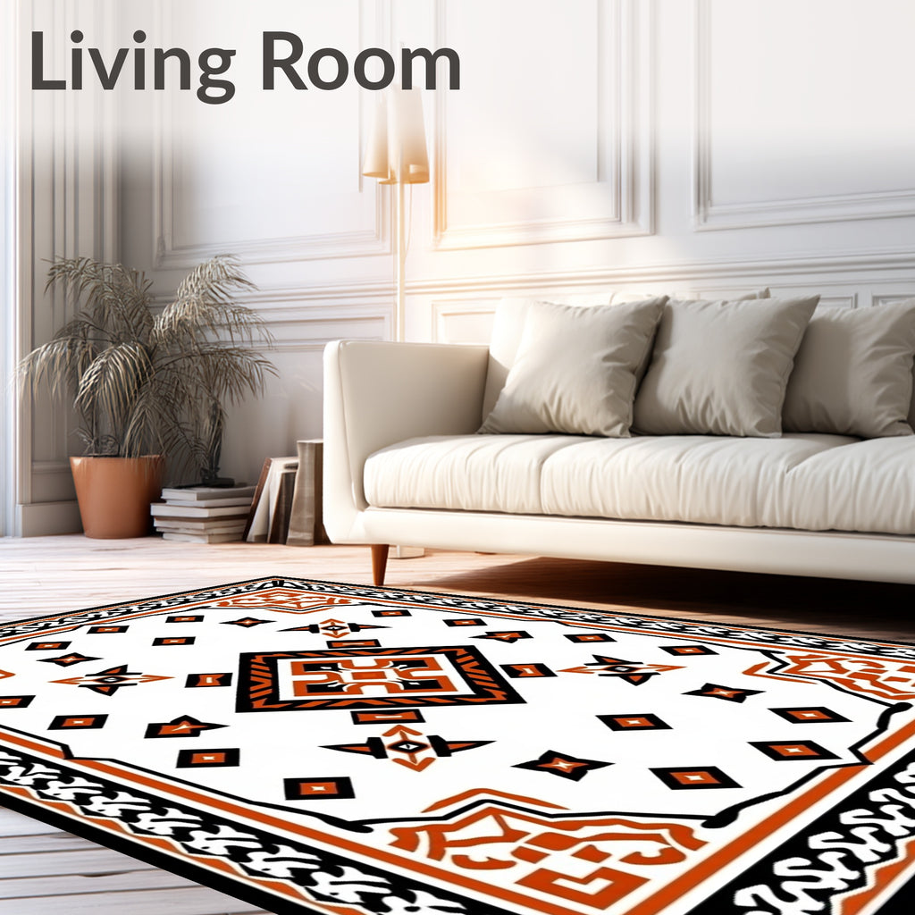 Graphic Orange Black Diamond Medallion Rug