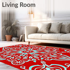 Crimson Teal Mandala Floral Ornament Rug