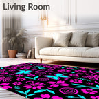 Vibrant Pink Teal Butterfly Floral Medley Rug