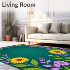 Golden Sunflowers and Purple Flowers Border Rug