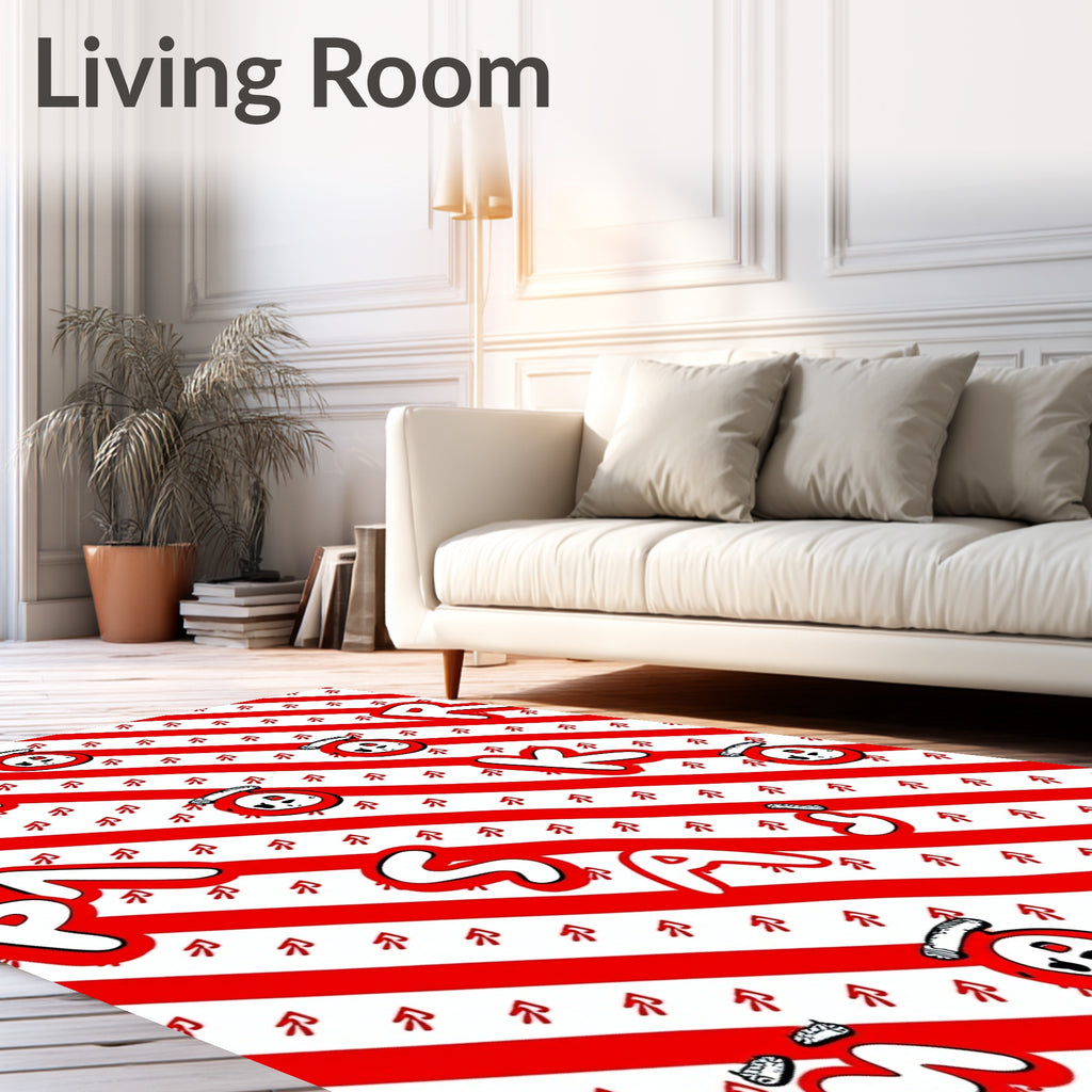 Red and White Diagonal Stripe Jam Jar Rug