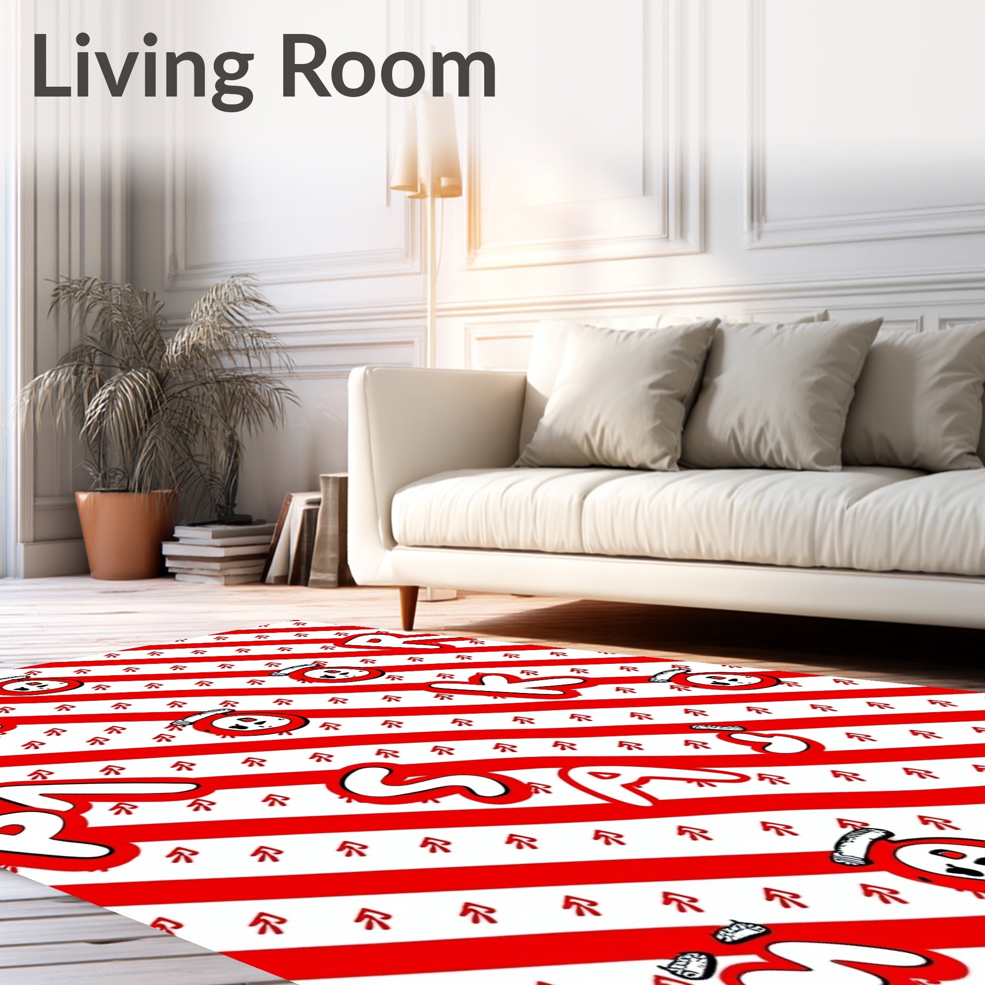 Red and White Diagonal Stripe Jam Jar Rug