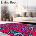 Dancing Skeletons Crimson Blue Graphic Rug