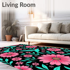 Vibrant Pink Floral Hummingbird Collage Rug
