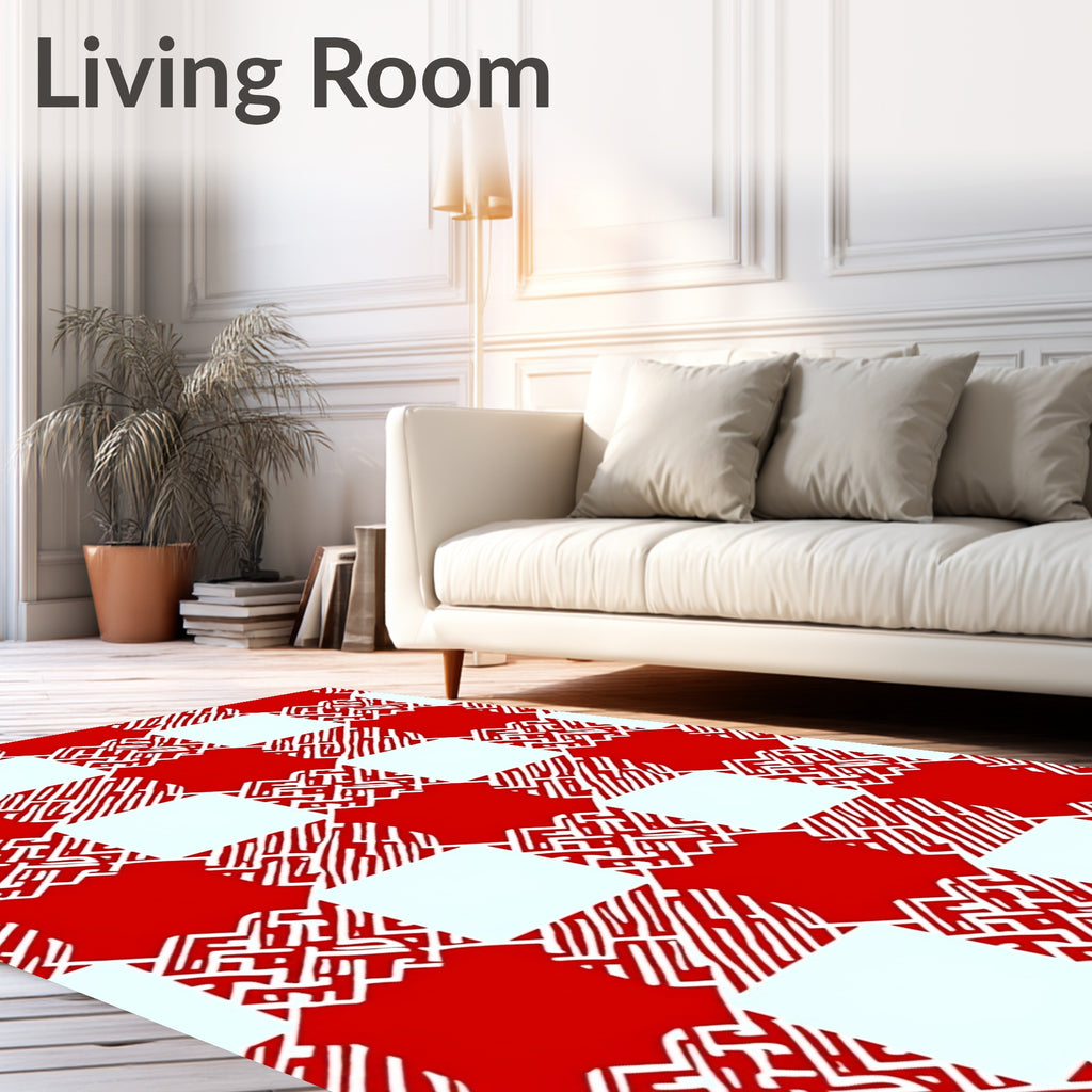 Red White Checkerboard Maze Rug