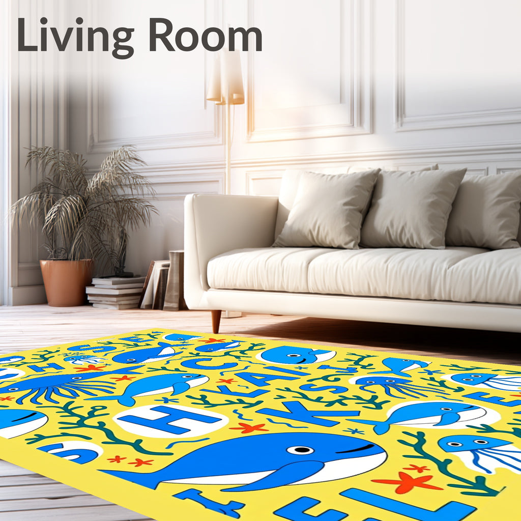 Undersea Whales and Jellyfish Alphabet Rug