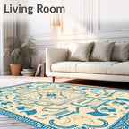 Blue Ivory Floral Medallion Border Rug