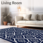Deep Blue Floral Medallion Geometric Rug