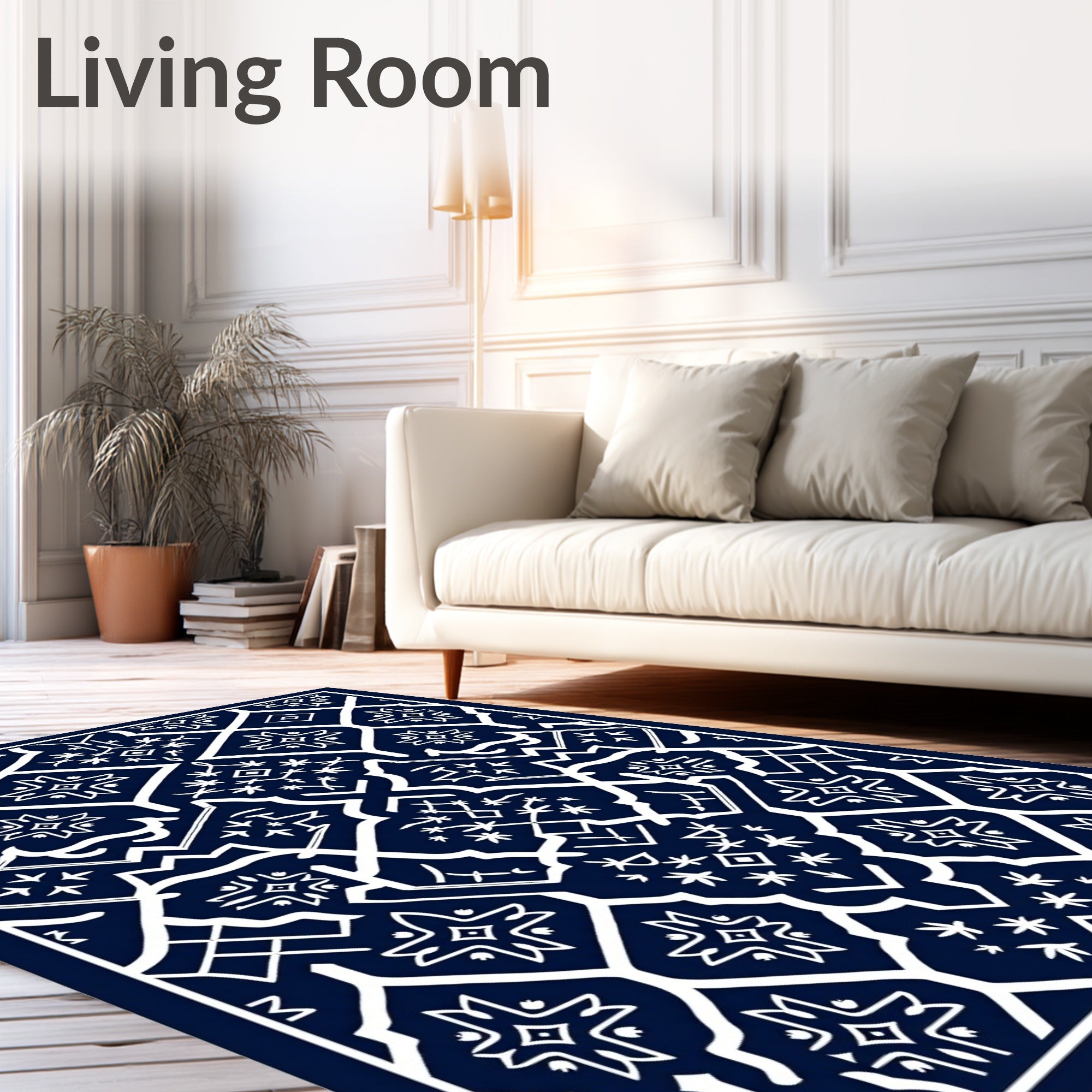 Deep Blue Floral Medallion Geometric Rug