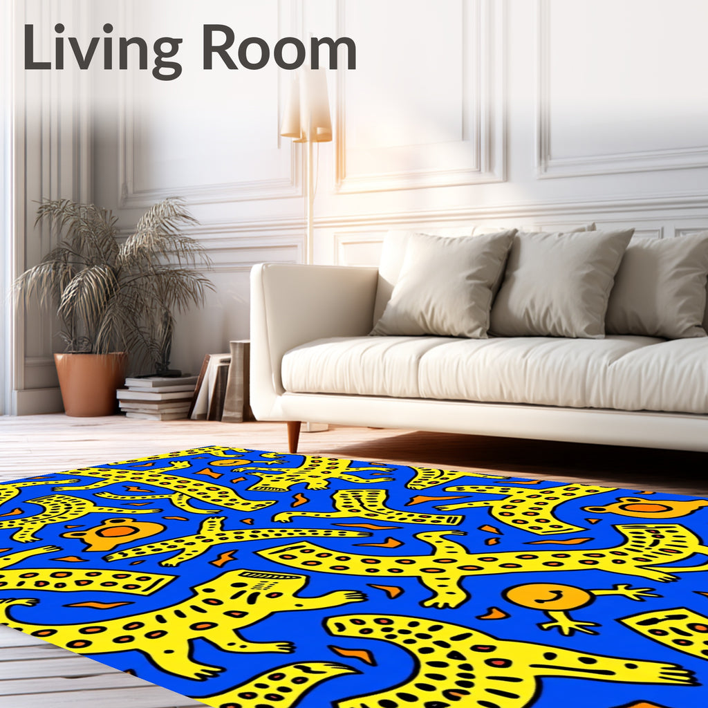 Bright Yellow Leopard Dance Abstract Rug