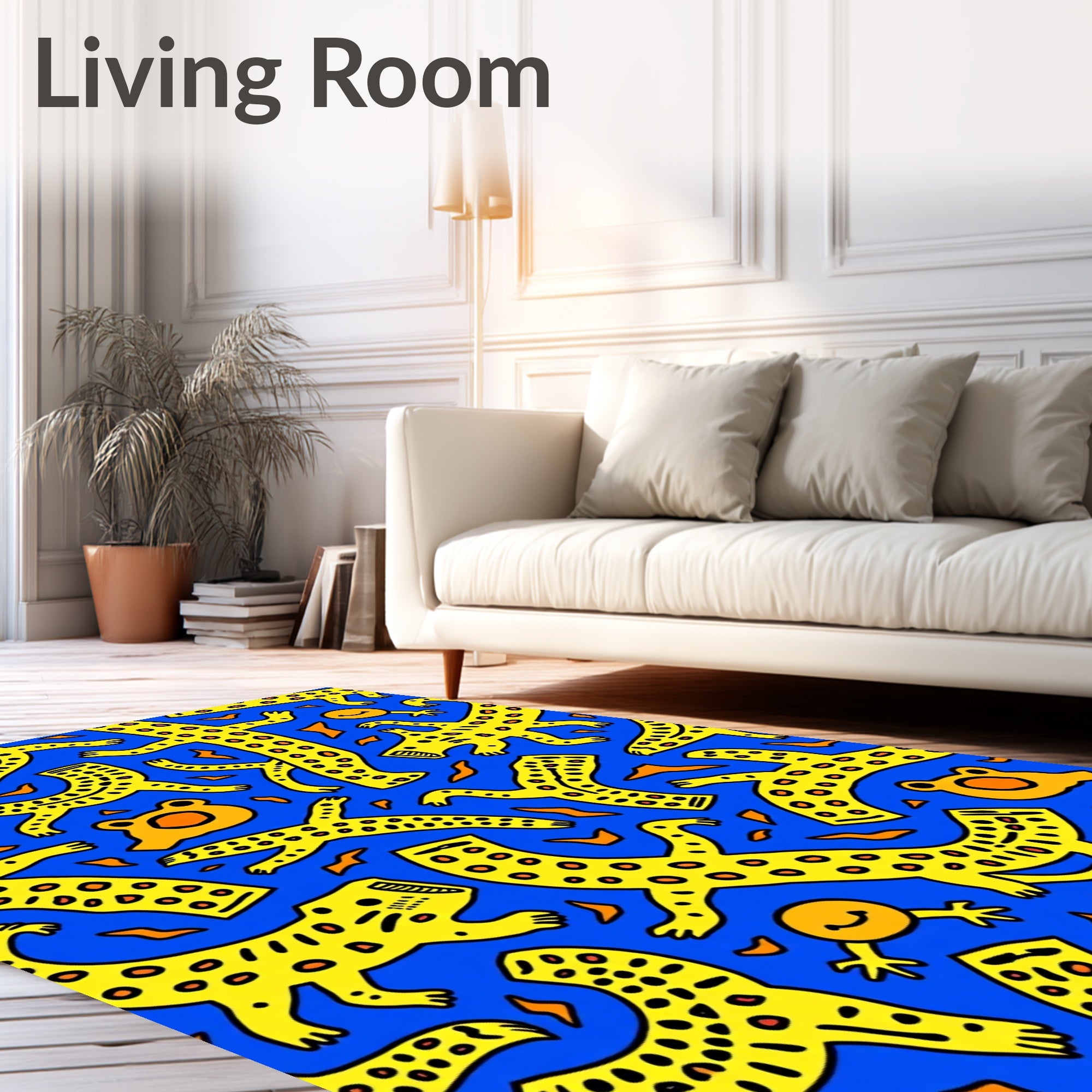 Bright Yellow Leopard Dance Abstract Rug