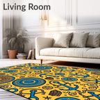 Nautical Blue Anchors Yellow Medallion Rug