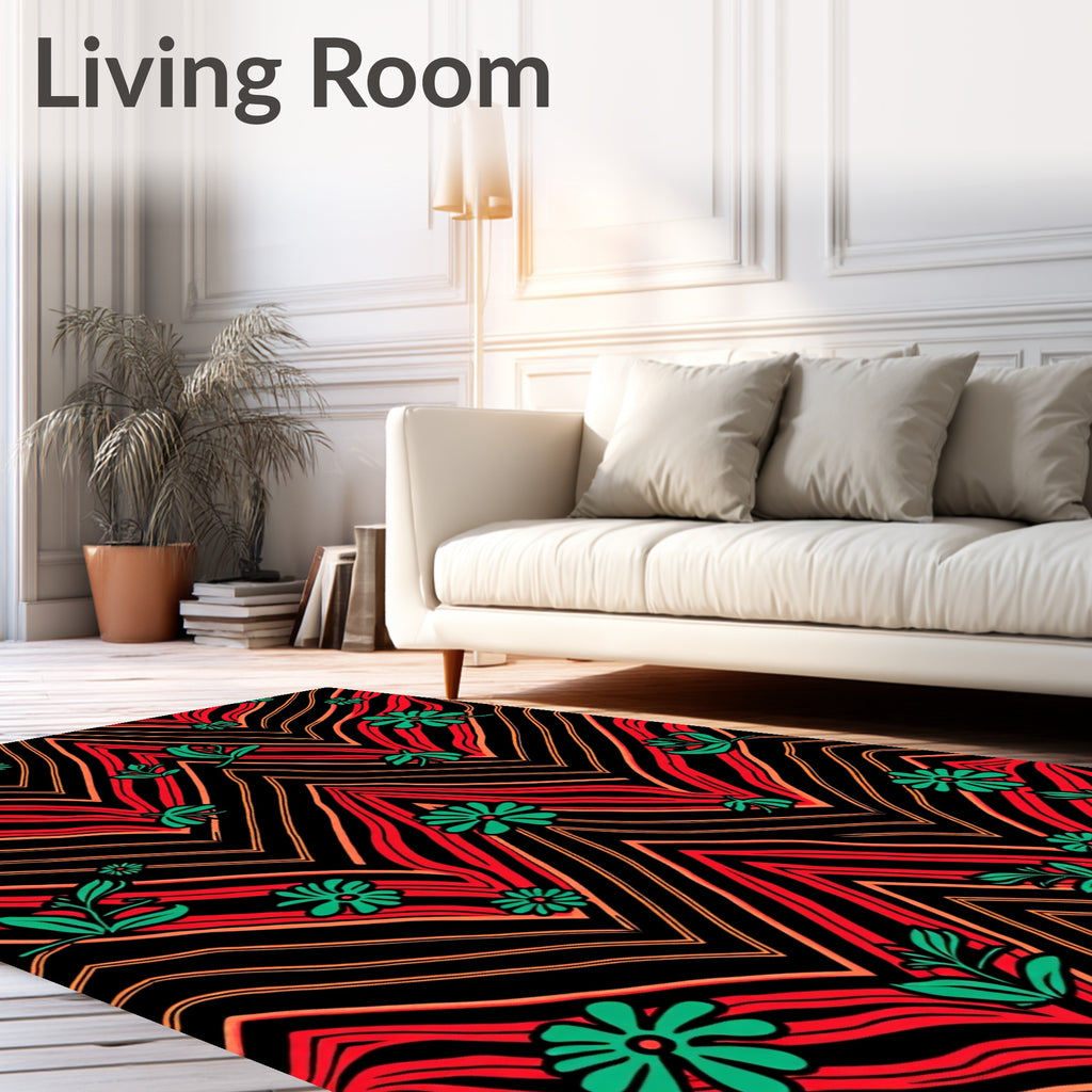 Bold Red Chevron Floral Bloom Rug