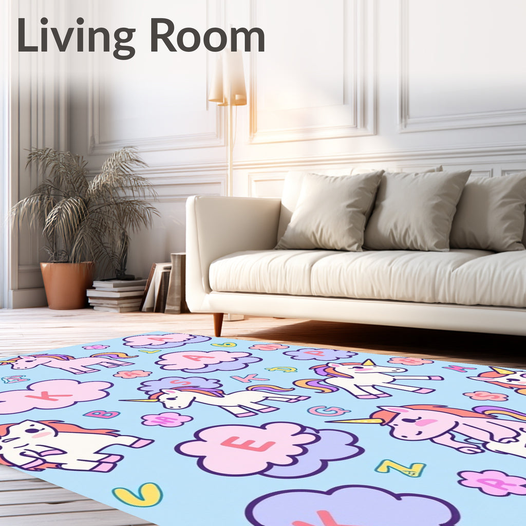 Whimsical Unicorn Cloud Alphabet Rug