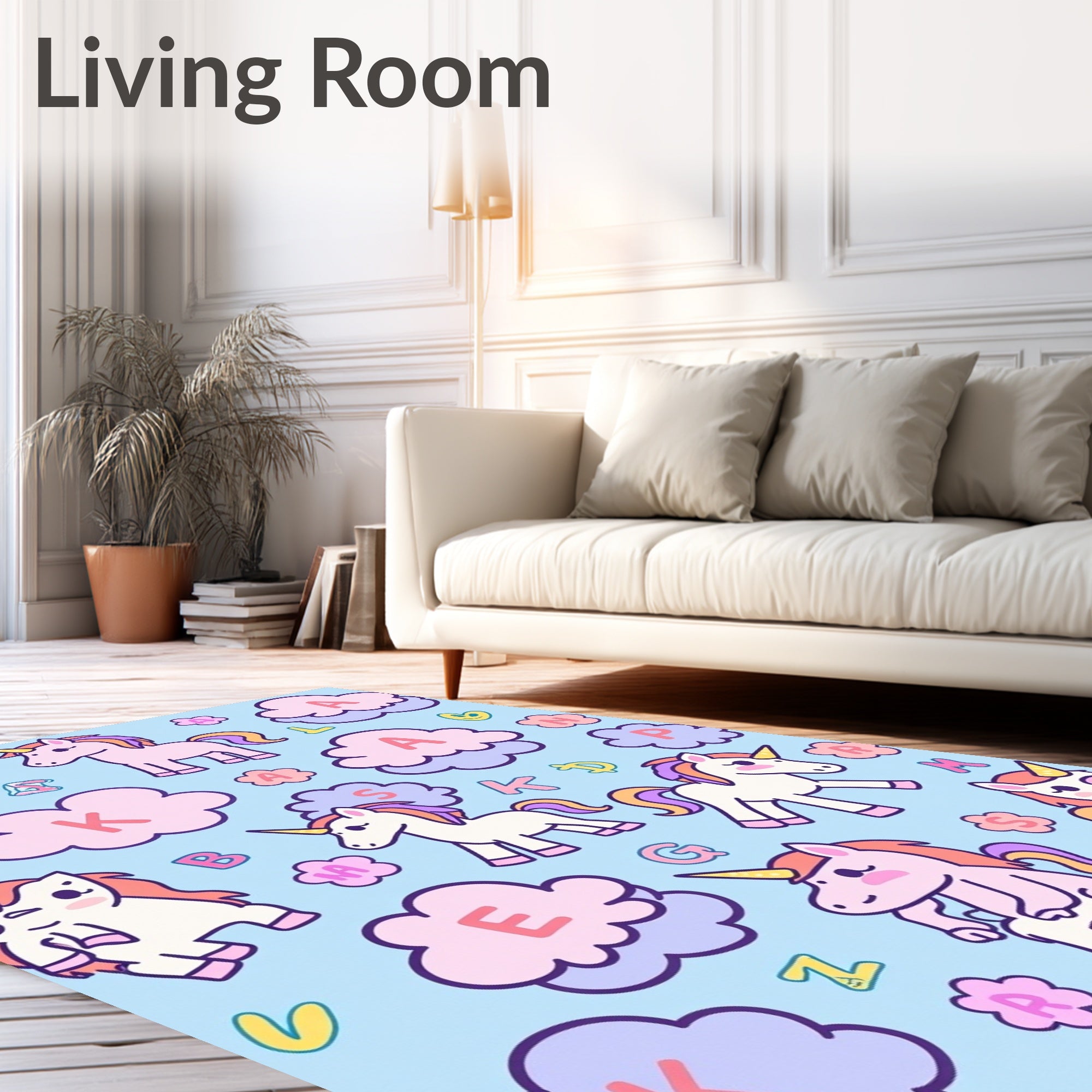 Whimsical Unicorn Cloud Alphabet Rug