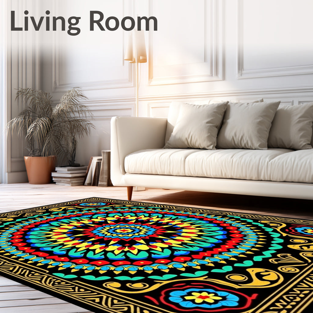 Vibrant Colorful Mandala Flower Rug