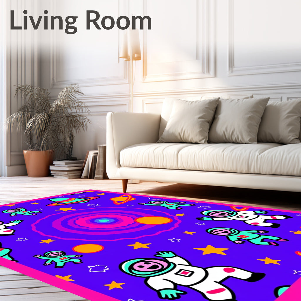 Vibrant Astronaut Galaxy Playful Space Rug