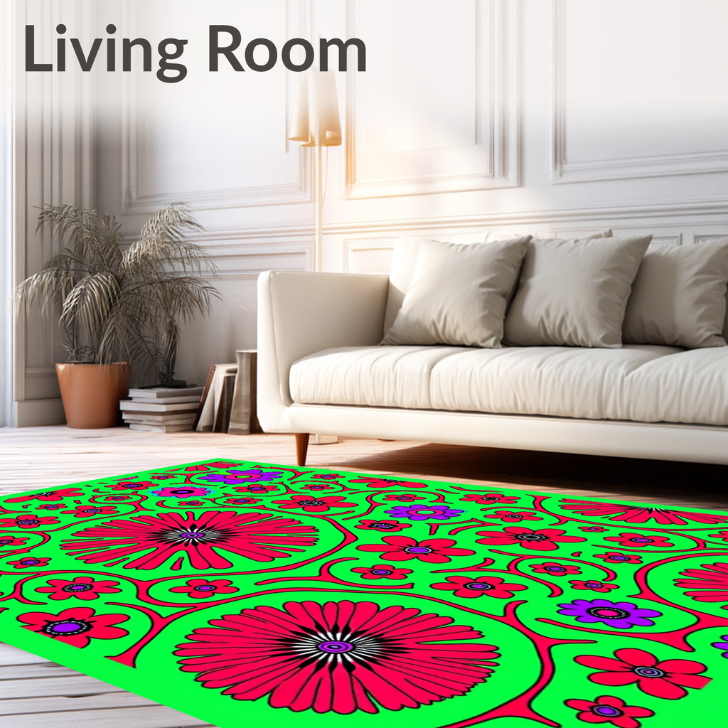 Retro Magenta Floral Vine Rug