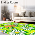 Cartoon Cow Daisy Field Rug