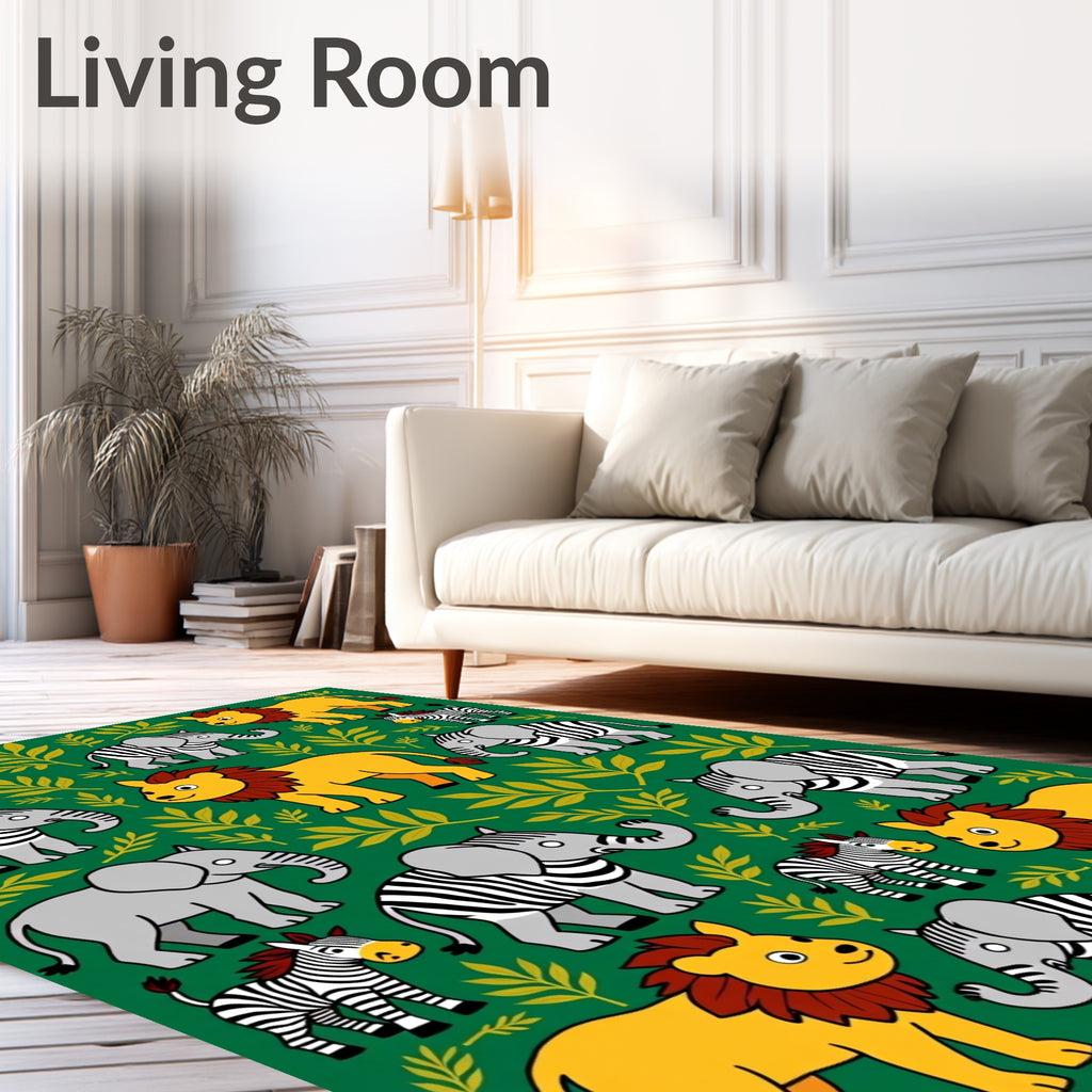 Cute Safari Animals Jungle Foliage Rug