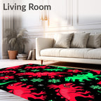 Red Green Dinosaurs Flowers Snowflakes Rug