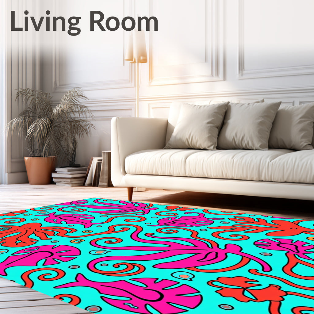 Vibrant Pink Octopus Coral Swirls Rug
