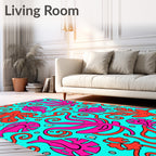 Vibrant Pink Octopus Coral Swirls Rug