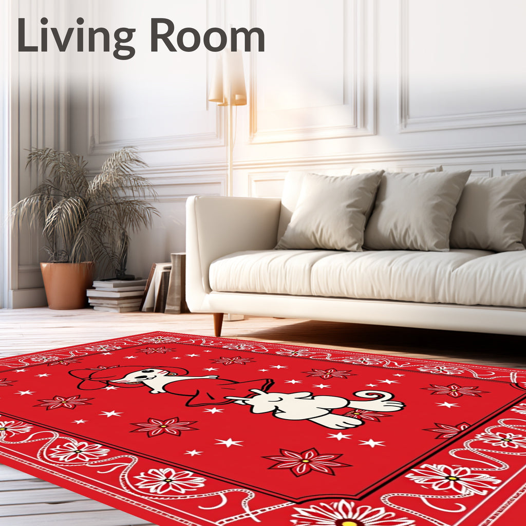 Red Whimsical Floral Cartoon Animals Rug