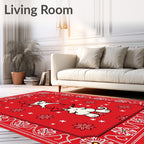 Red Whimsical Floral Cartoon Animals Rug