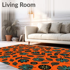 Bold Teal Floral Sunburst Orange Rug