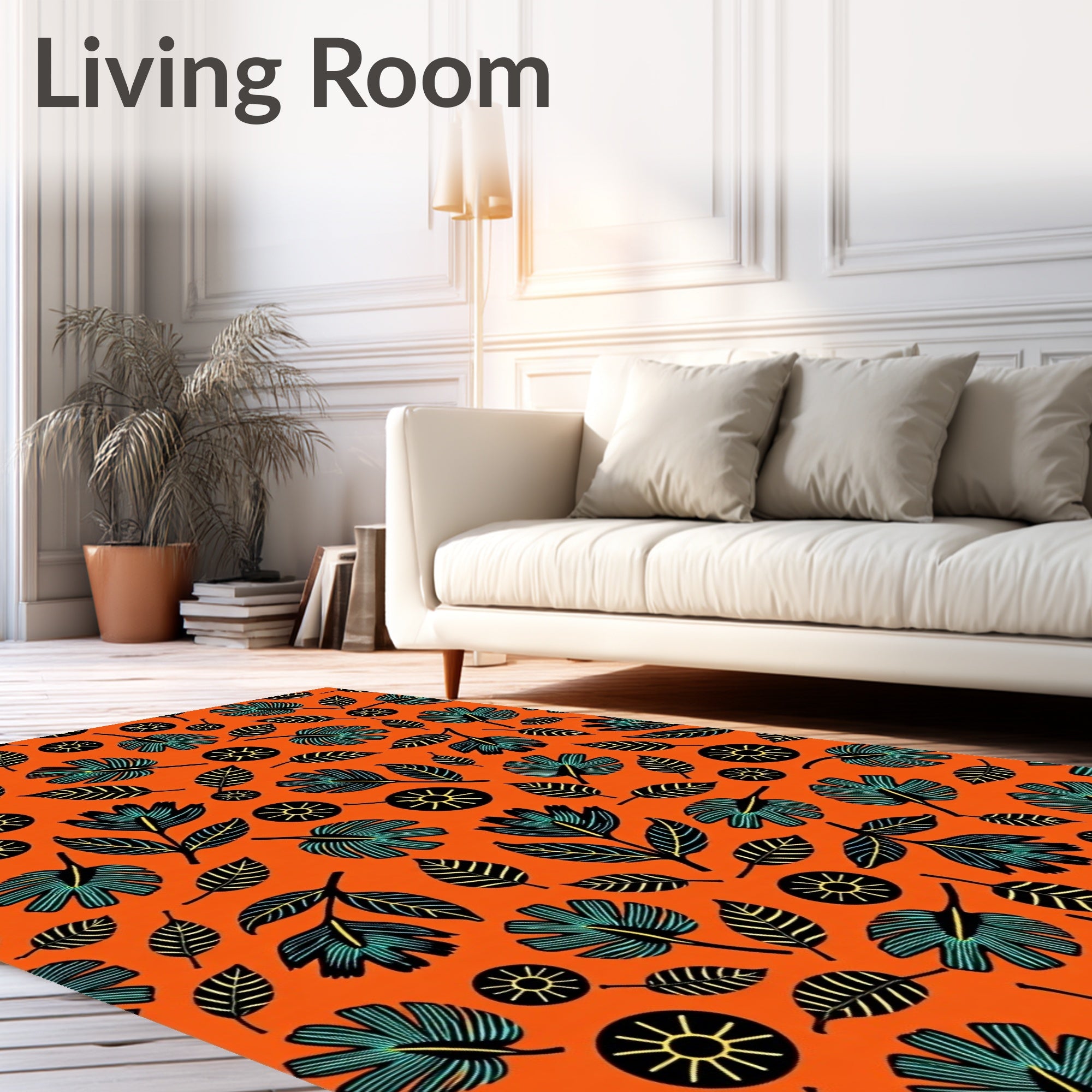 Bold Teal Floral Sunburst Orange Rug