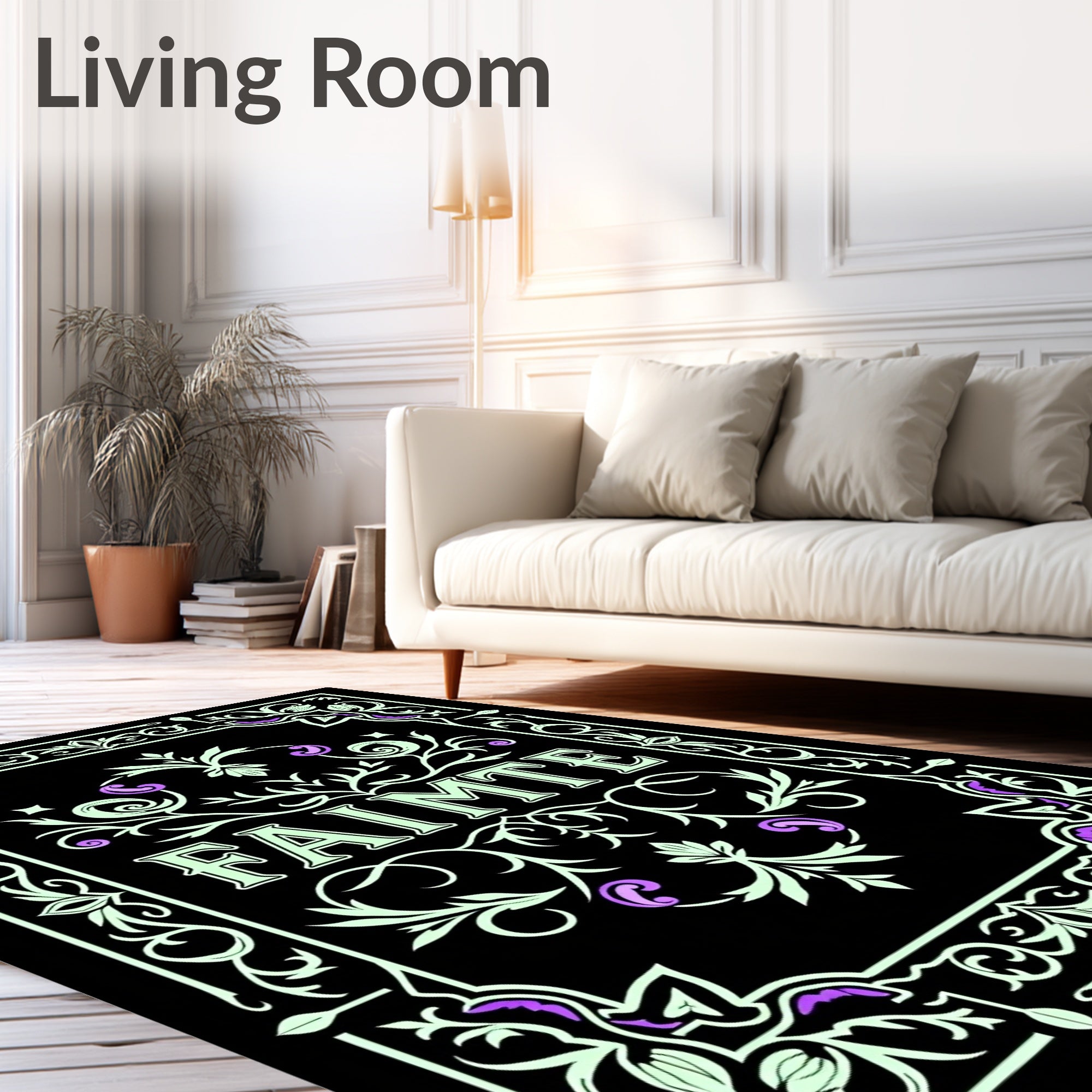 Ornate Black Floral Crest Rug