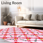 Pink Red Gingham Whimsical Figures Rug