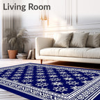 Deep Blue Floral Bordered Rug