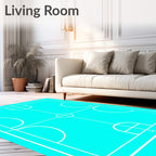 Turquoise Court Lines Geometric Rug