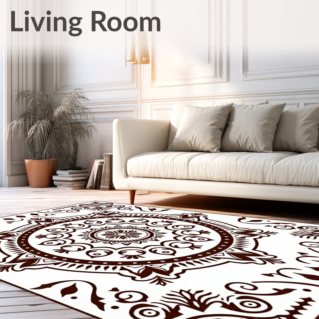 Brown Circular Symmetrical Floral Medallion Rug