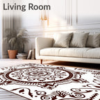 Brown Circular Symmetrical Floral Medallion Rug