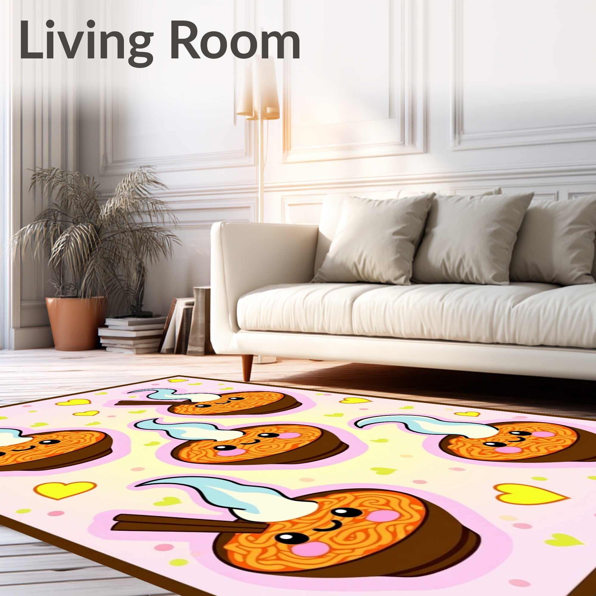 Kawaii Noodle Bowl Hearts Rug