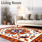 Orange Sapphire Floral Medallion Border Rug