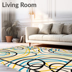 Bold Abstract Swirls Yellow Blue Rug