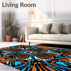 Electric Blue Orange Radial Burst Rug
