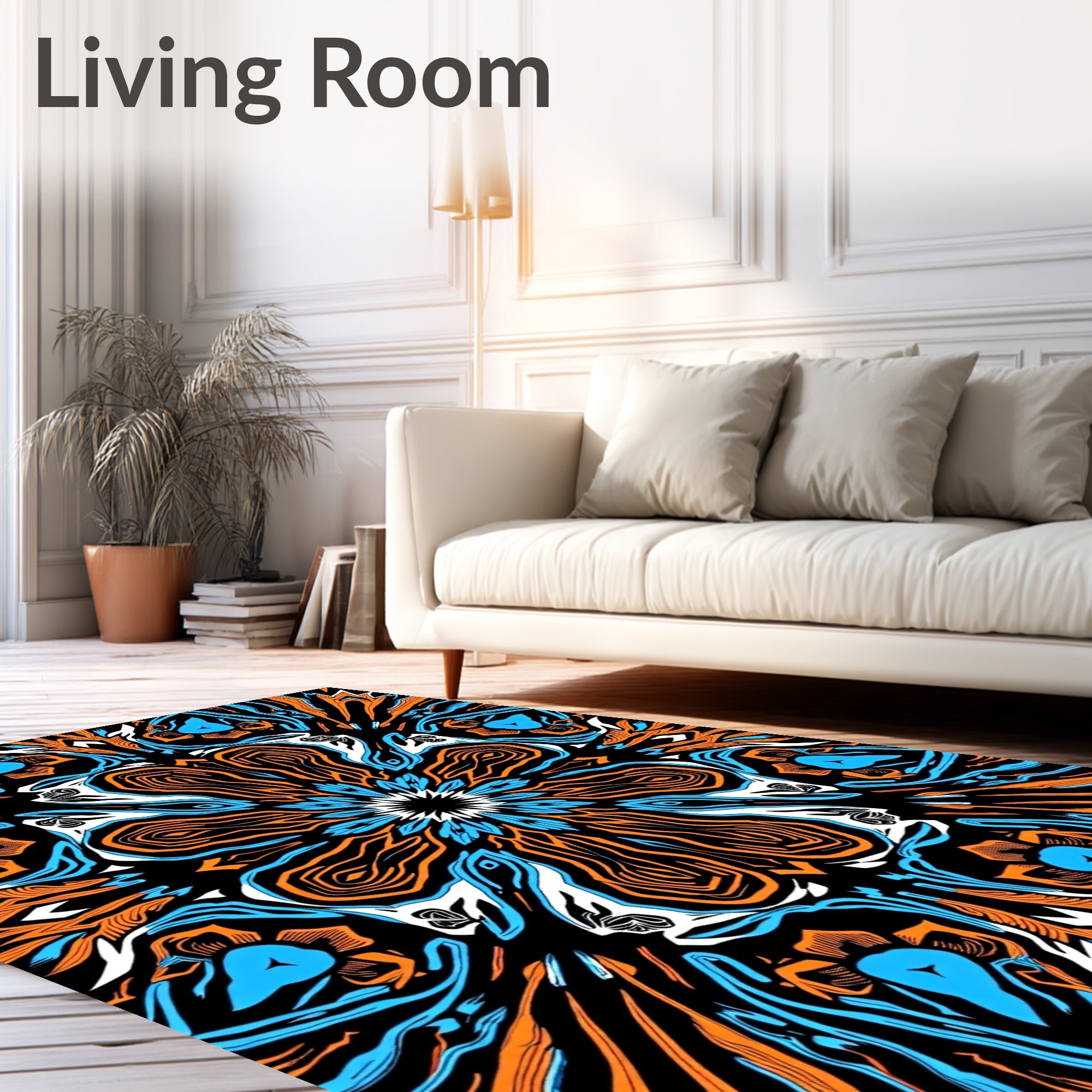 Electric Blue Orange Radial Burst Rug