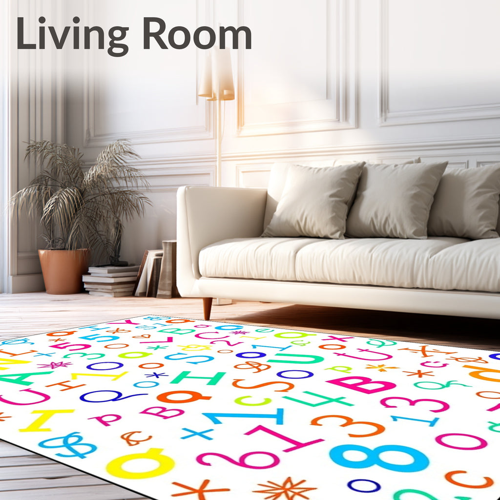 Vibrant Alphabetical Numeric Collage Rug