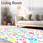 Vibrant Alphabetical Numeric Collage Rug