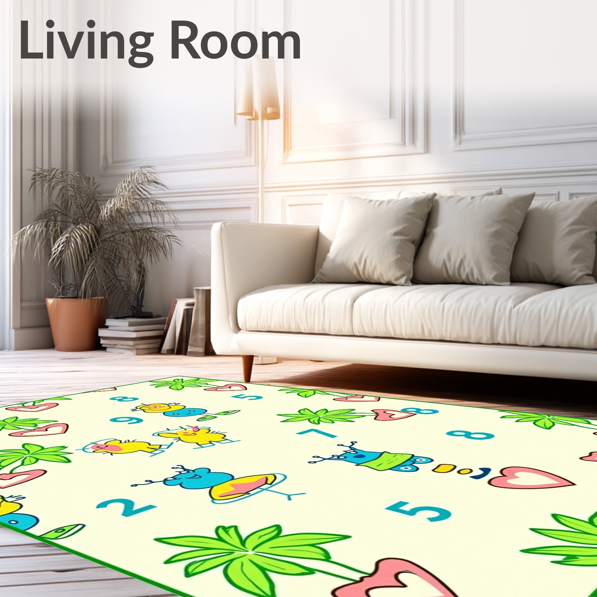 Playful Cartoon Creatures Whimsical Hearts Nature Rug